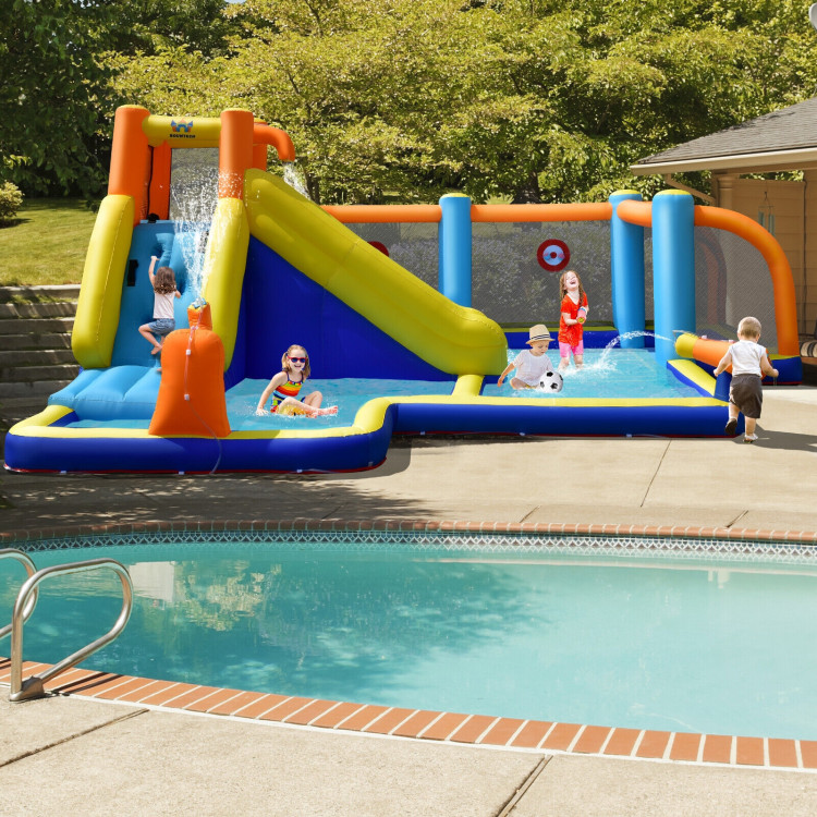 Giant Soccer Themed Inflatable Water Slide Bouncer with Splash Pool without BlowerCostway Gallery View 2 of 10