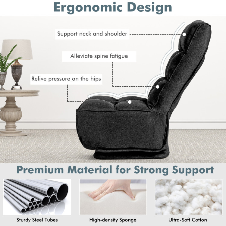 360-Degree Swivel Folding Floor Chair with 6 Adjustable Positions-BlackCostway Gallery View 12 of 12