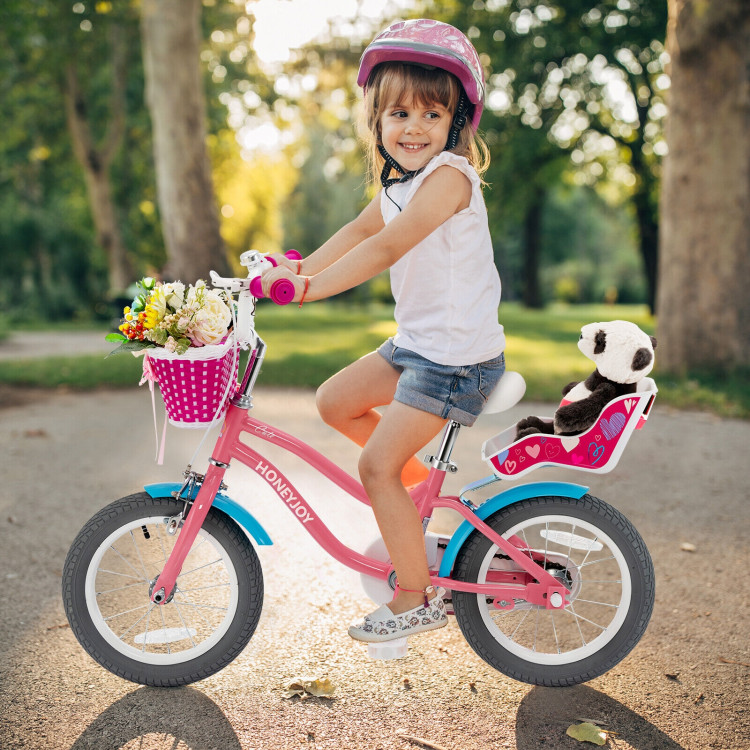 Kids Bicycle with Training Wheels and Basket for Boys and Girls Age 3-9 Years-14"Costway Gallery View 2 of 11