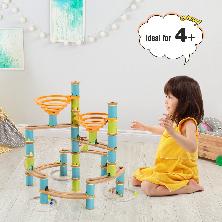 162 Pieces Bamboo Marble Run Educational Learning Toy SetCostway Gallery View 8 of 10