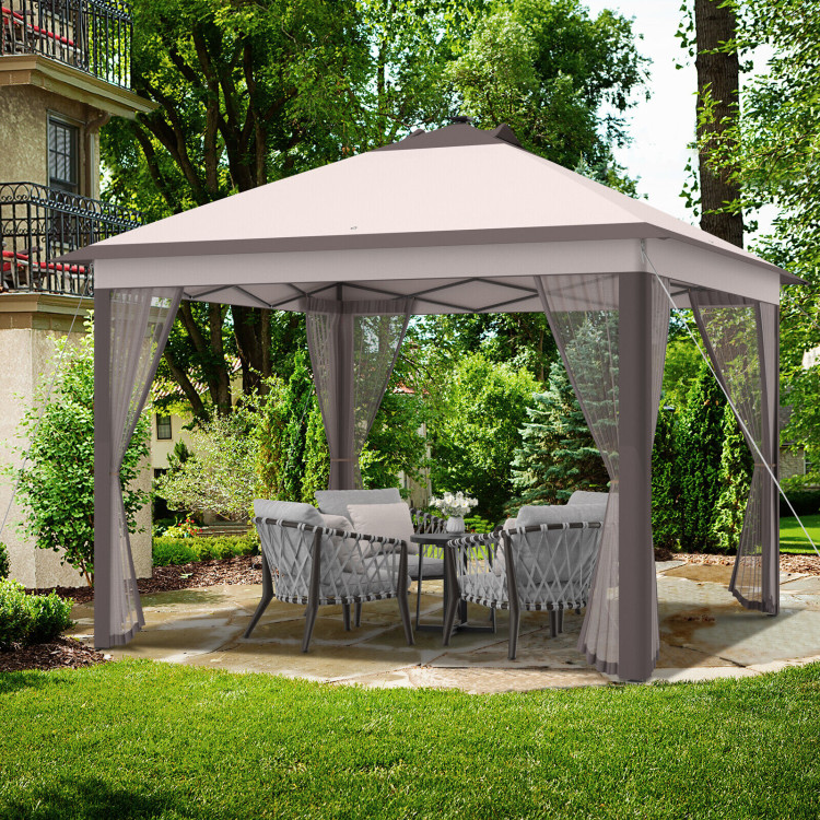 11 x 11 Feet Portable Outdoor Patio Folding Gazebo with Led Lights -BeigeCostway Gallery View 2 of 11