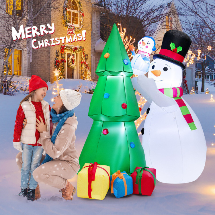 6 Feet Tall Inflatable Christmas Snowman and Tree Decoration Set with LED LightsCostway Gallery View 2 of 10