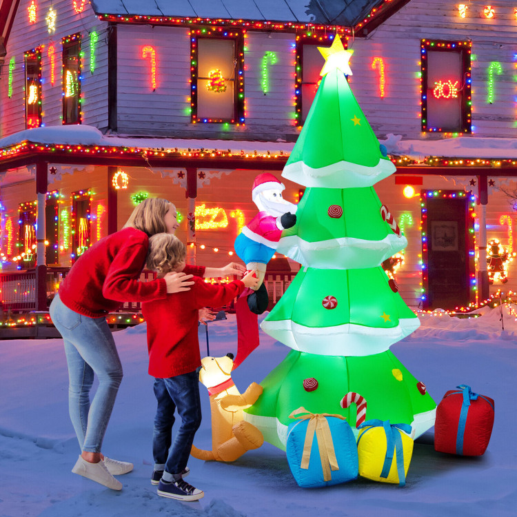 7 Feet Inflatable Christmas Tree with Santa Claus and DogCostway Gallery View 6 of 10