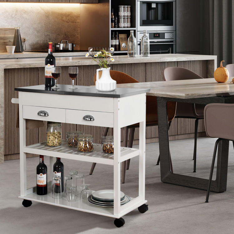 Stainless Steel Mobile Kitchen Trolley Cart With Drawers & Casters-WhiteCostway Gallery View 7 of 10
