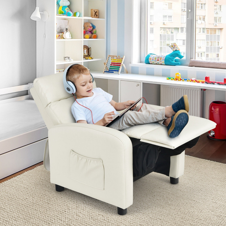 Ergonomic PU Leather Kids Recliner Lounge Sofa for 3-12 Age Group-WhiteCostway Gallery View 2 of 12