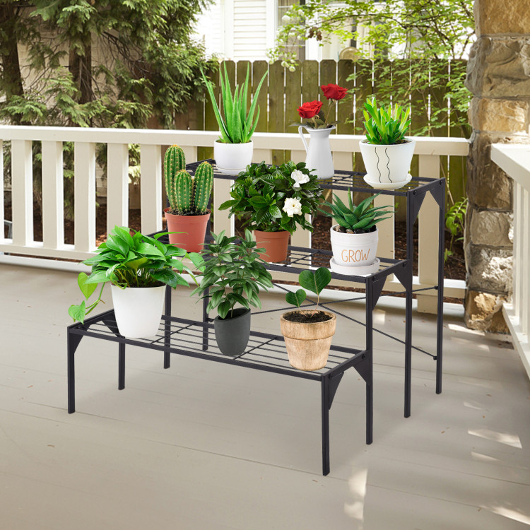 3 Tier Outdoor Metal Heavy Duty Modern for Multiple Plant Display Stand RackCostway Gallery View 1 of 9