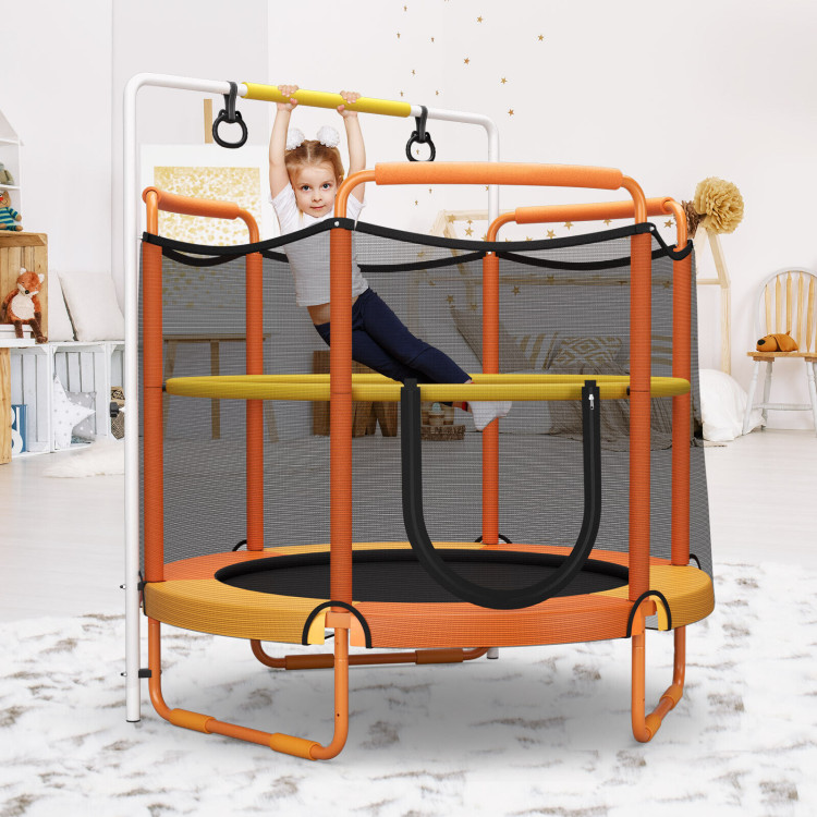 5 Feet Kids 3-in-1 Game Trampoline with Enclosure Net Spring Pad-OrangeCostway Gallery View 2 of 9