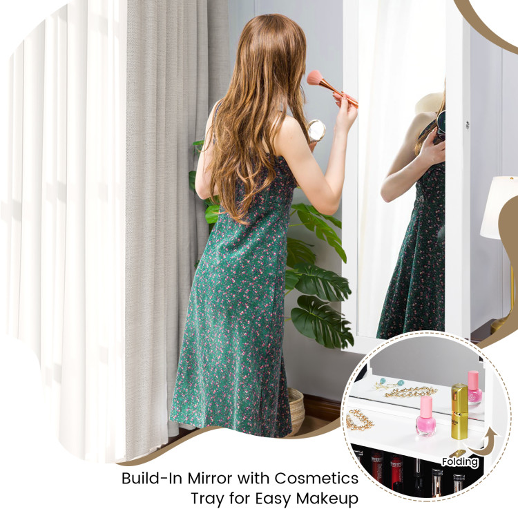 Lockable Wall Door Mounted Mirror Jewelry Cabinet w/LED Lights-WhiteCostway Gallery View 2 of 9