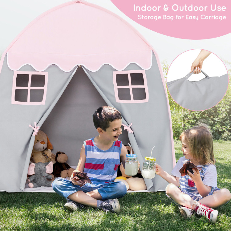 Portable Indoor Kids Play Castle Tent-PinkCostway Gallery View 7 of 11