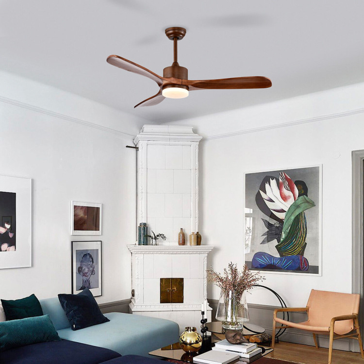 52 Inch Reversible Ceiling Fan with LED Light and Adjustable Temperature-BrownCostway Gallery View 2 of 10