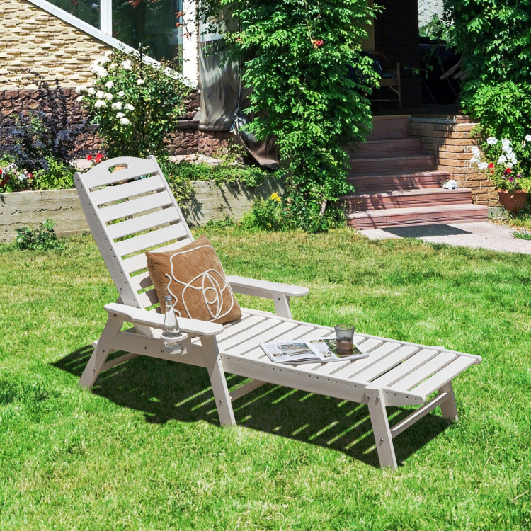 Weatherproof Patio Lounge Chair with Adjustable Back and Cup Holder-WhiteCostway Gallery View 2 of 7