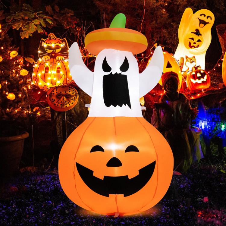 Inflatable Halloween Ghost Decoration with Hat and Pumpkin LanternCostway Gallery View 7 of 10