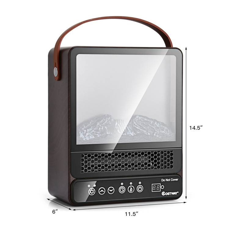 1500W Electric Fireplace Tabletop Portable Space Heater with 3D Flame Effect-WalnutCostway Gallery View 4 of 12