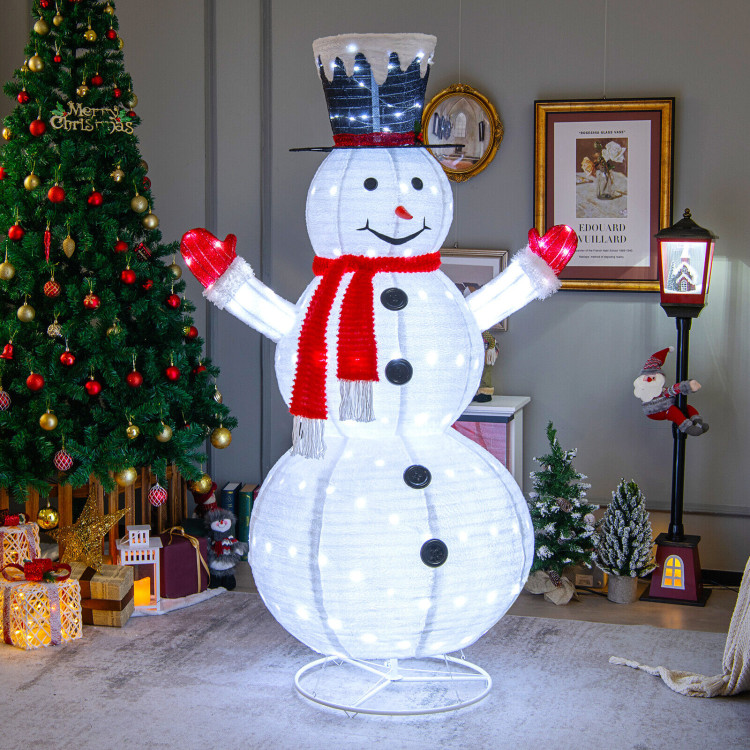 6 Feet Lighted Snowman with Top Hat and Red Scarf-WhiteCostway Gallery View 2 of 12
