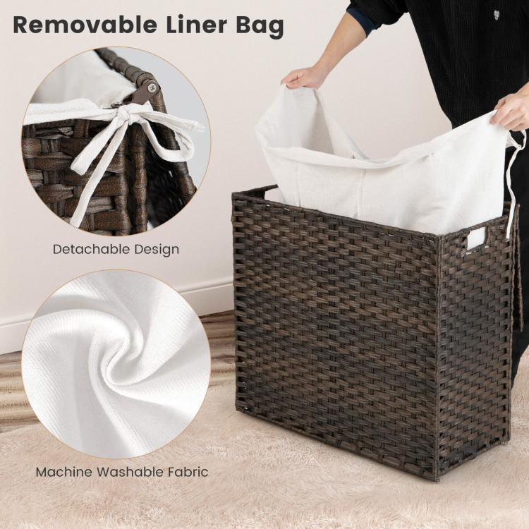 10L 3-Section Laundry Hamper with Liner Bag and Handle-BrownCostway Gallery View 3 of 10