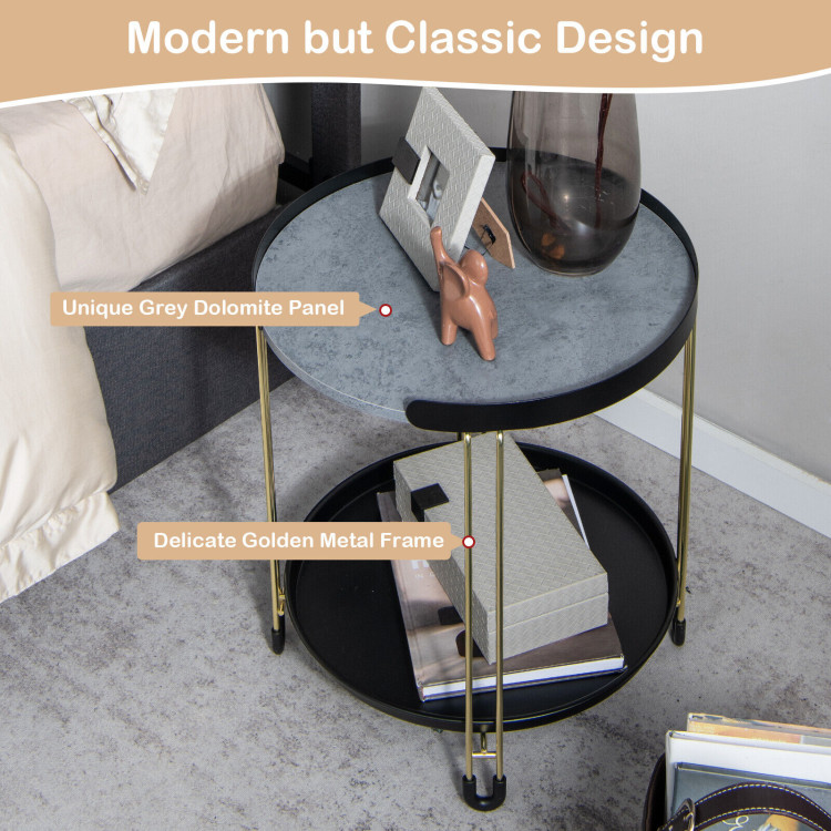 2-Tier Round Side Table with Removable Tray and Metal Frame for Small Space-GoldenCostway Gallery View 5 of 10