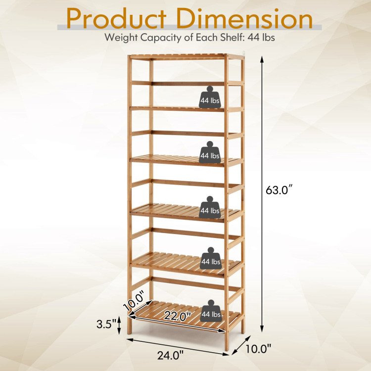6-Tier Bamboo Bookshelf with Adjustable Shelves-NaturalCostway Gallery View 4 of 10