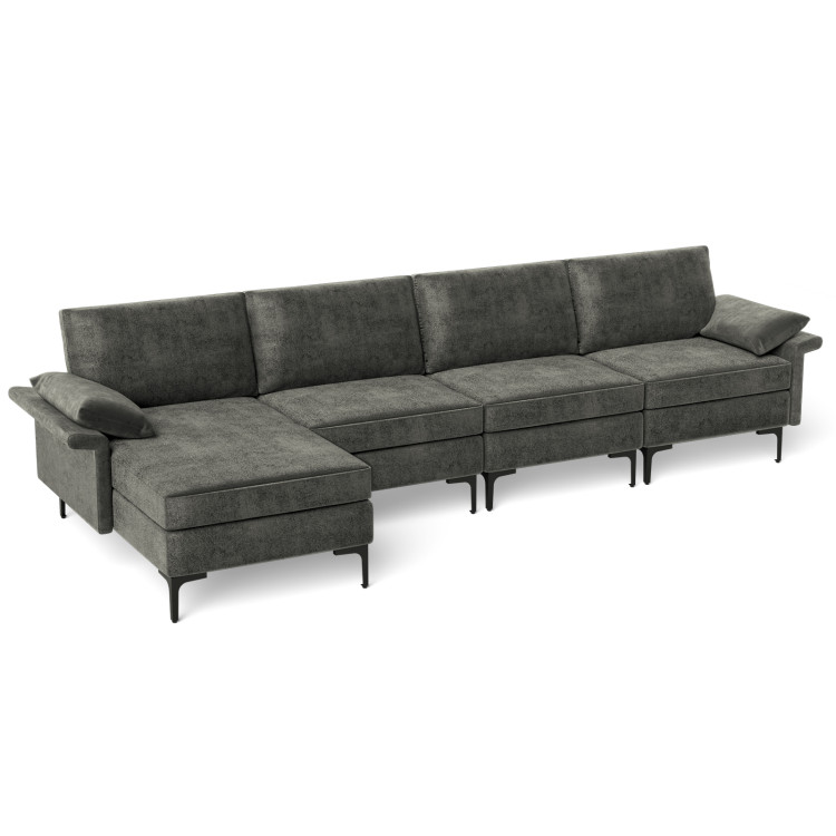 Extra Large L-shaped Sectional Sofa with Reversible Chaise and 2 USB Ports for 4-5 People-GrayCostway Gallery View 1 of 11