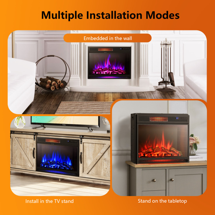 28 Inch Electric Freestanding and Recessed Fireplace with RemoteCostway Gallery View 6 of 10