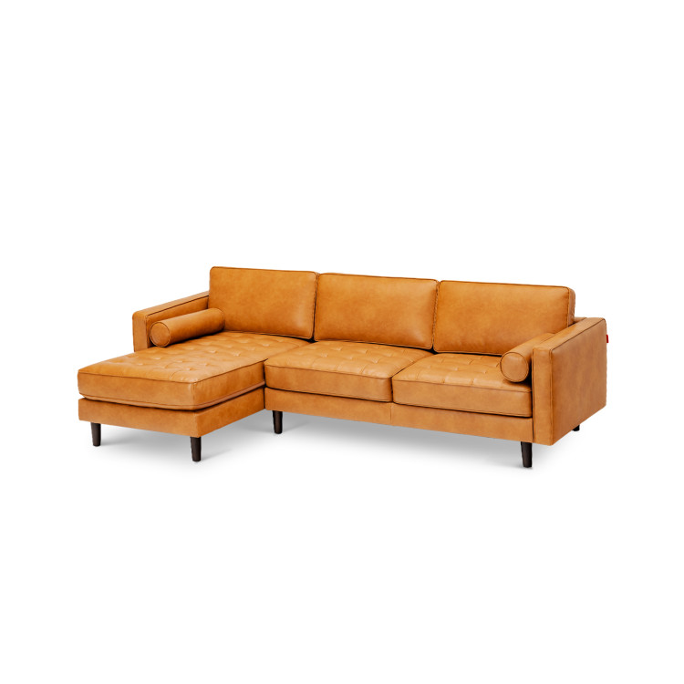 3-Seat L-Shaped Sectional Sofa Couch for Living Room-BrownCostway Gallery View 7 of 13