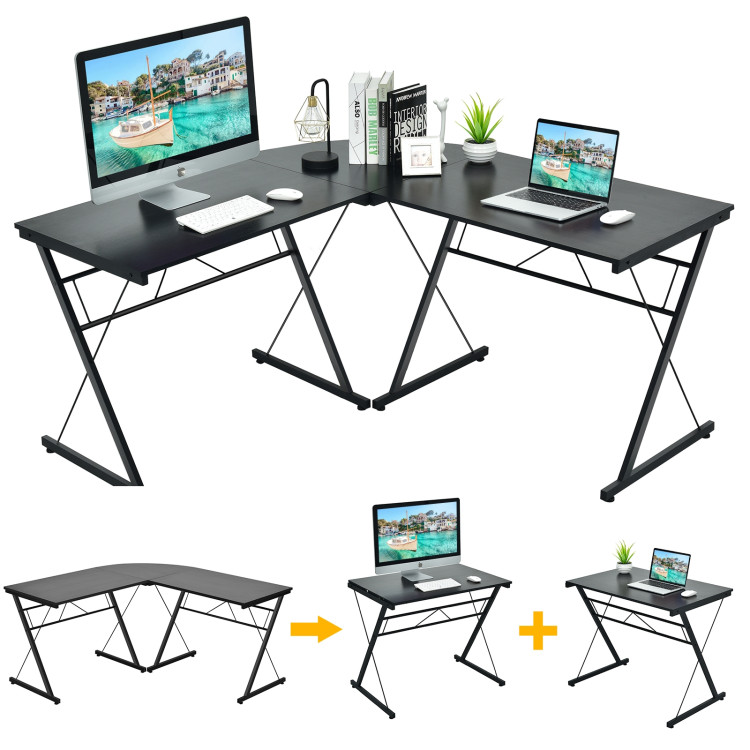 59 Inches L-Shaped Corner Desk Computer Table for Home Office Study Workstation-BlackCostway Gallery View 8 of 8