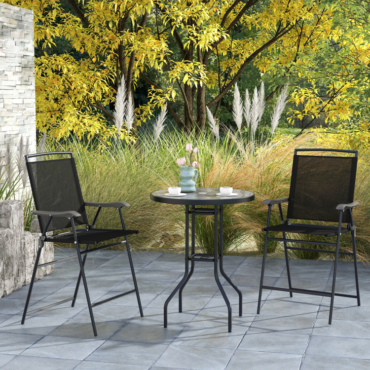 3 Pieces Outdoor Bar Stool Set with DPC Tabletop and Umbrella Hole for Poolside - Gallery View 2 of 10