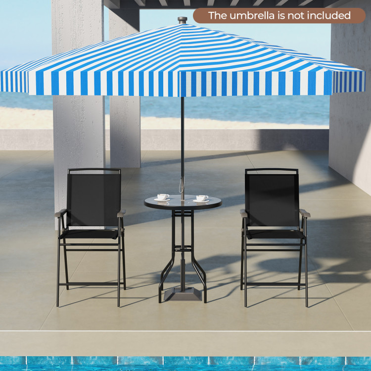 3 Pieces Outdoor Bar Stool Set with DPC Tabletop and Umbrella Hole for Poolside - Gallery View 3 of 10