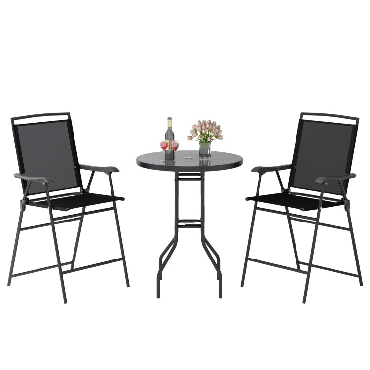 3 Pieces Outdoor Bar Stool Set with DPC Tabletop and Umbrella Hole for Poolside - Gallery View 1 of 10