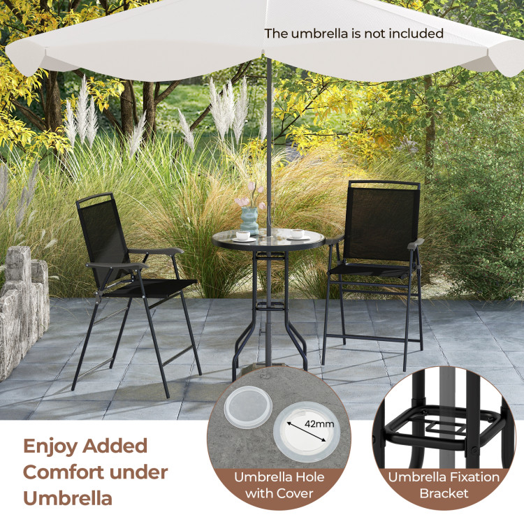 3 Pieces Outdoor Bar Stool Set with DPC Tabletop and Umbrella Hole for Poolside - Gallery View 10 of 10