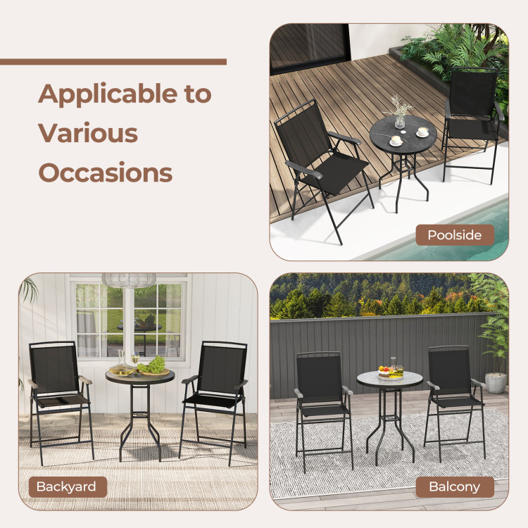 3 Pieces Outdoor Bar Stool Set with DPC Tabletop and Umbrella Hole for Poolside - Gallery View 8 of 10