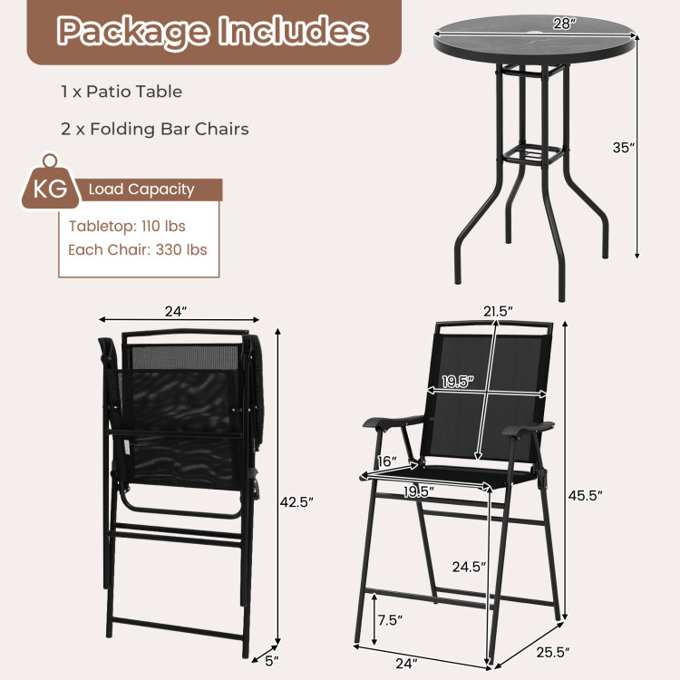 3 Pieces Outdoor Bar Stool Set with DPC Tabletop and Umbrella Hole for Poolside - Gallery View 4 of 10