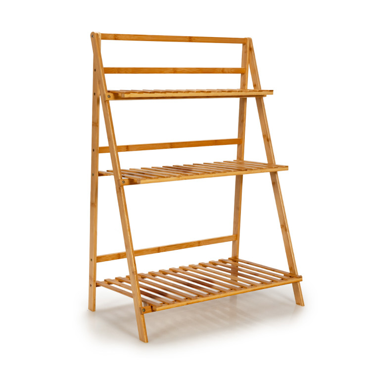 3-Tier Bamboo Plant Stand Foldable Display Shelf for Balcony - Gallery View 1 of 11