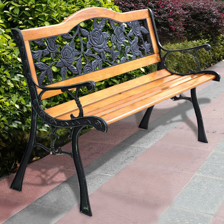 Park Garden Iron Hardwood Furniture Bench Porch Path ChairCostway Gallery View 1 of 12