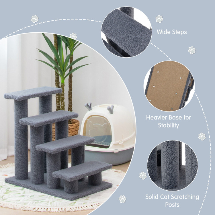24 Inch 4-Step Pet Stairs Carpeted Ladder Ramp Scratching Post Cat Tree Climber-GrayCostway Gallery View 9 of 10