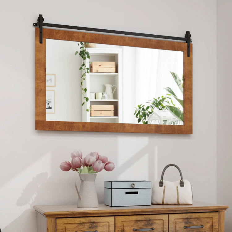 40 Inch x 26 Inch Rectangle Barn Door Style Wall Mounted Mirror with Solid Wood  Frame and Metal Bracket - Costway
