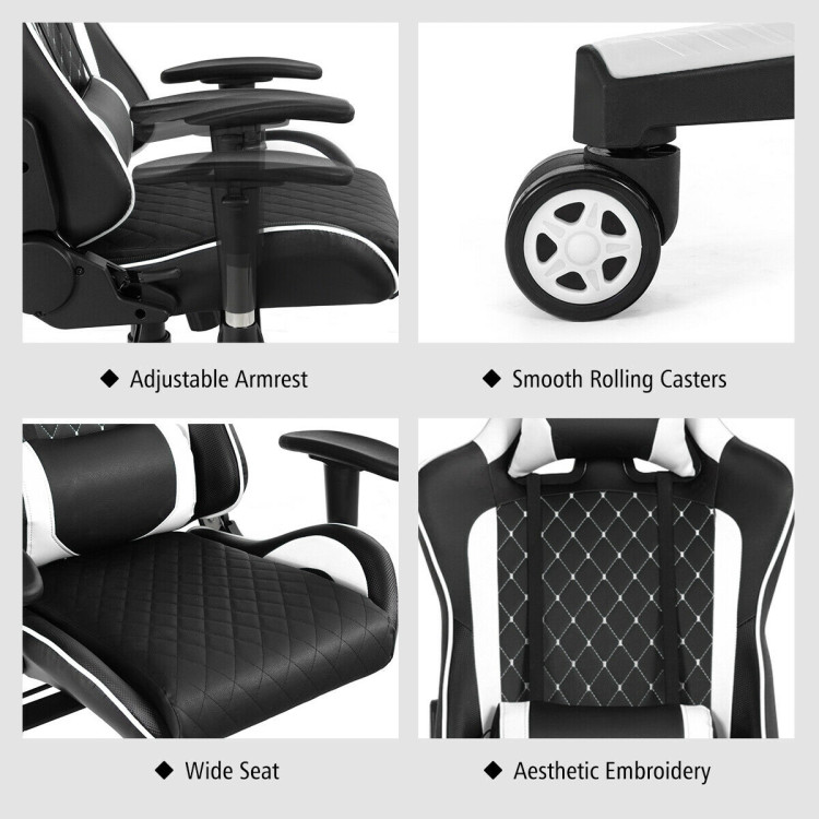 Massage Gaming Chair with Lumbar Support and Headrest-WhiteCostway Gallery View 11 of 11