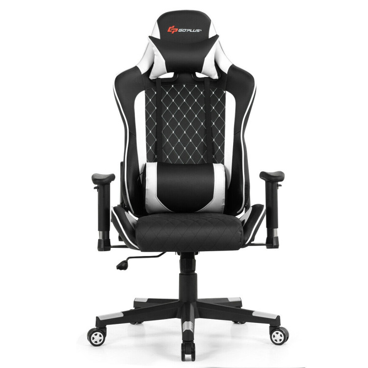 Massage Gaming Chair with Lumbar Support and Headrest-WhiteCostway Gallery View 7 of 11