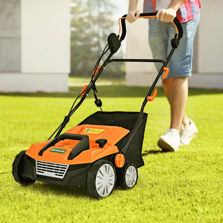 13 Amp Corded Scarifier 15 Inch Electric Lawn Dethatcher with Dual Safety Switch-OrangeCostway Gallery View 2 of 11