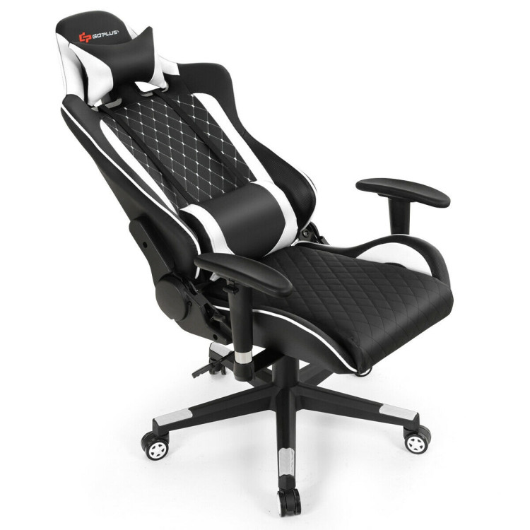 Massage Gaming Chair with Lumbar Support and Headrest-WhiteCostway Gallery View 8 of 11