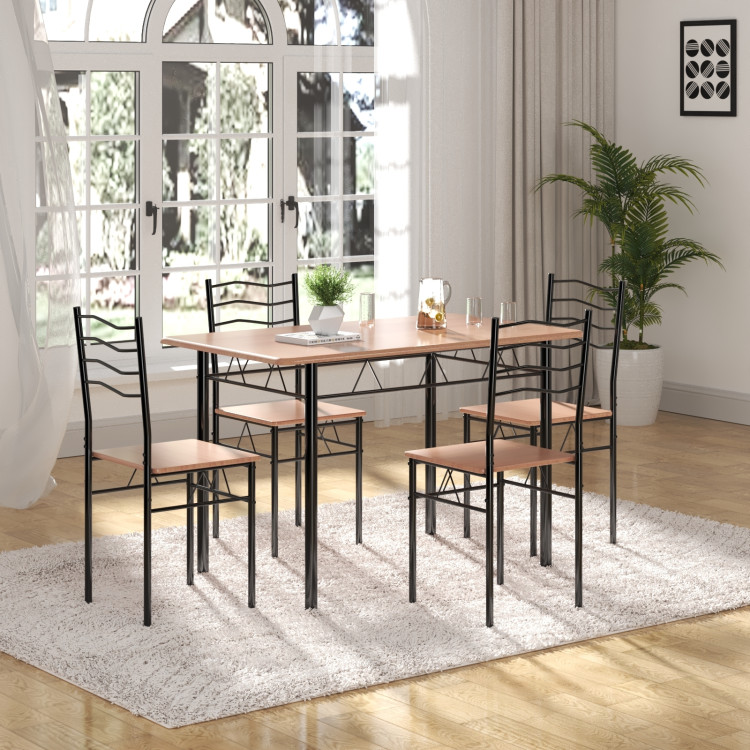 5 Pieces Wood Metal Dining Table Set with 4 Chairs-NaturalCostway Gallery View 7 of 11