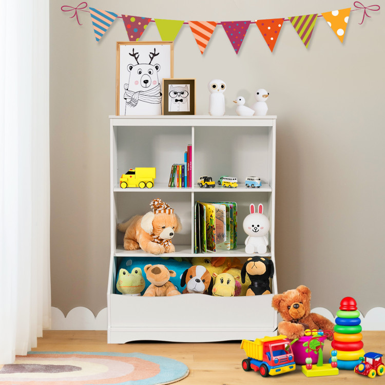 3-Tier Children's Multi-Functional Bookcase Toy Storage Bin Floor Cabinet-WhiteCostway Gallery View 2 of 10