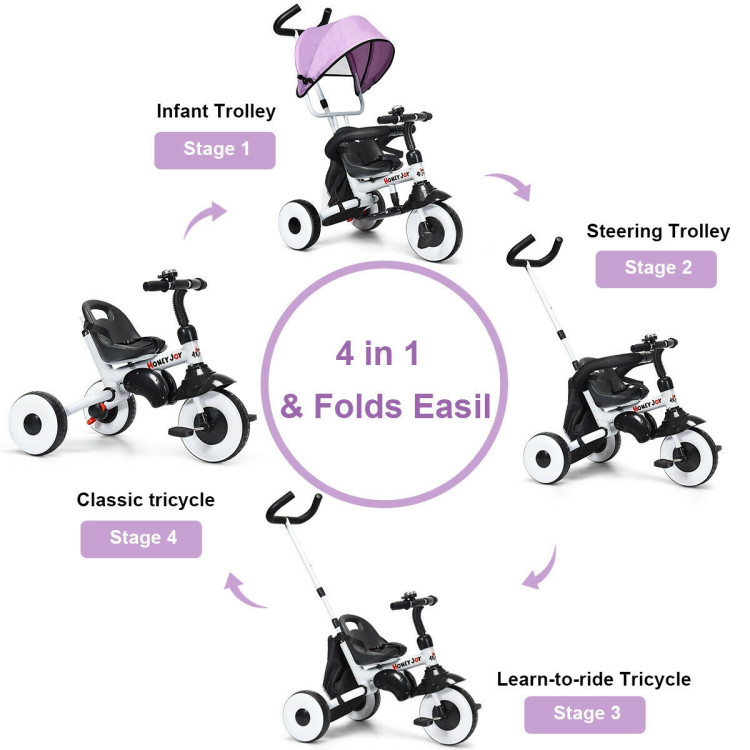 4-in-1 Kids Baby Stroller Tricycle Detachable Learning Toy Bike-PinkCostway Gallery View 7 of 11