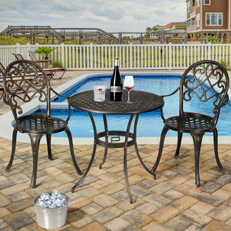 3 Pieces Outdoor Set Patio Bistro with Attached Removable Ice BucketCostway Gallery View 6 of 12