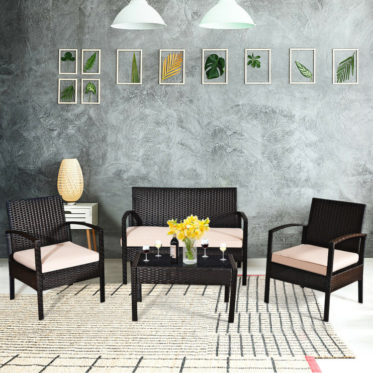4 Pieces Patio Furniture Sets Rattan Chair Wicker Set Outdoor BistroCostway Gallery View 2 of 11