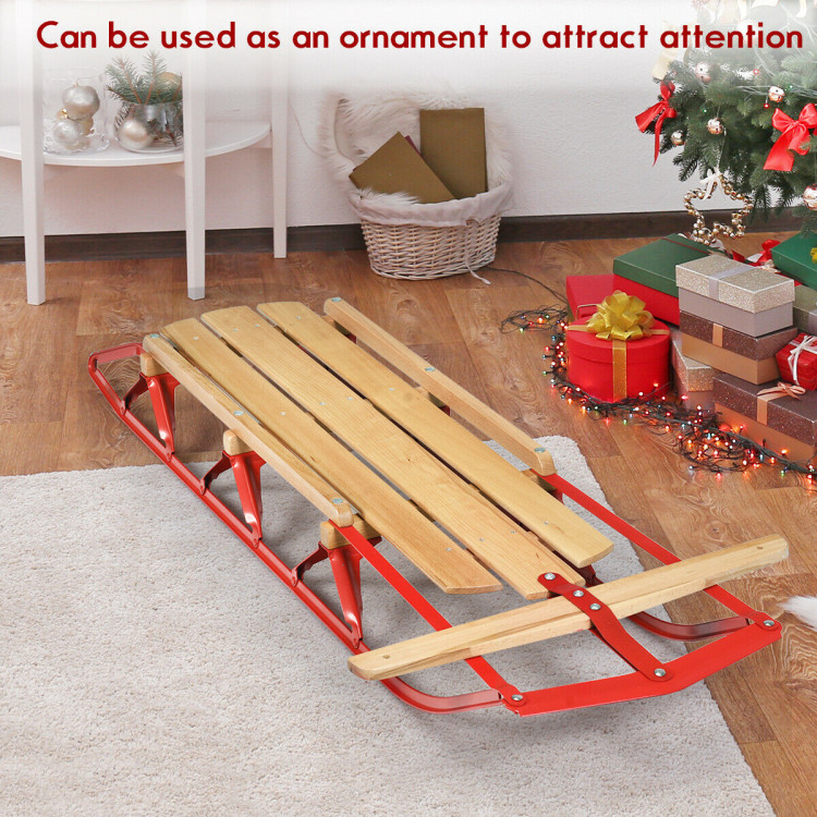 54 Inch Kids Wooden Snow Sled with Metal Runners and Steering BarCostway Gallery View 2 of 12