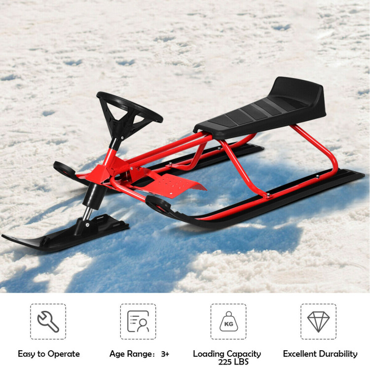55.5 x 23.5 Inch Snow Sled with Steering Wheel and Double Brakes Pull Rope SliderCostway Gallery View 3 of 11