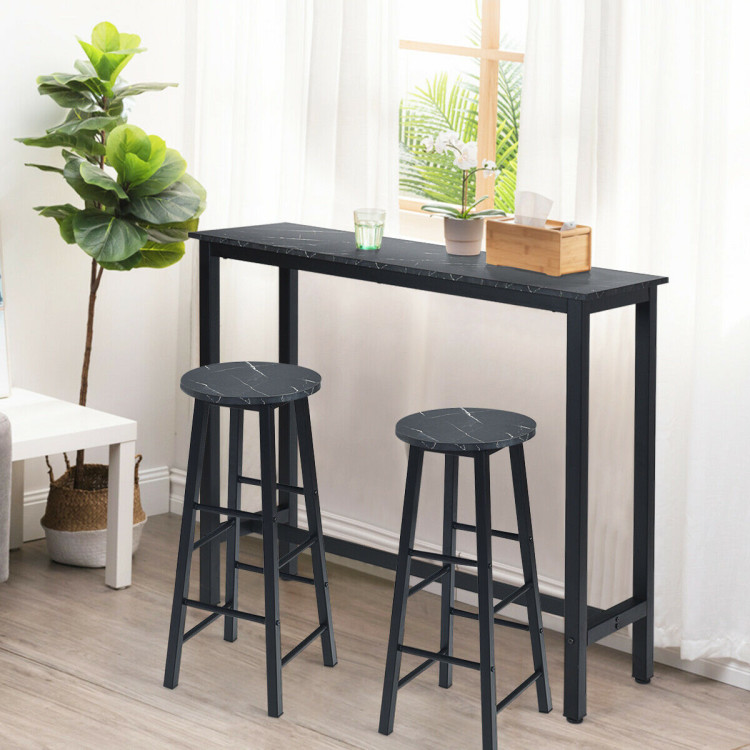 2 Pieces Industrial Round Seat Faux Marble Bar Stool Set-BlackCostway Gallery View 2 of 11