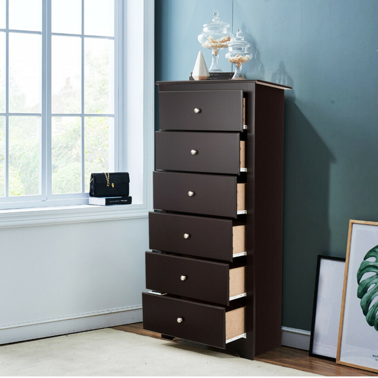 6 Drawers Chest Dresser Clothes Storage Bedroom Furniture Cabinet-BrownCostway Gallery View 6 of 12