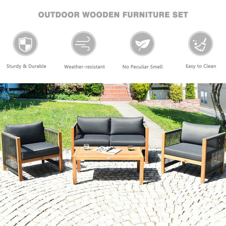 4pcs Acacia Wood Outdoor Patio Furniture SetCostway Gallery View 3 of 10