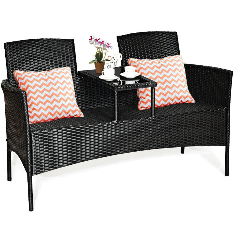Patio Rattan Set Sofa Cushioned Loveseat Glass Table ChairsCostway Gallery View 9 of 12